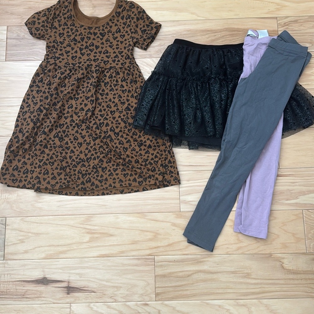 Kids 8 Rocker Lot 😸& Jack Brown Leopard Dress Black Skirt and Gray Leggings